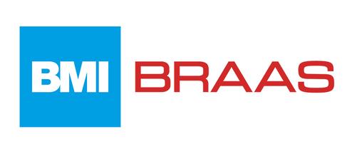 Logo von BMI Braas, bestehend aus blauen und roten Schriftzügen auf weißem Hintergrund.